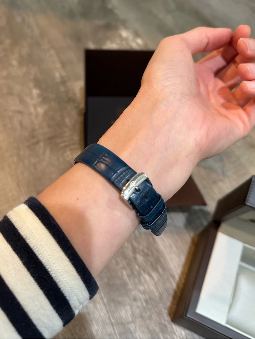 Baume & Mercier navy blue leather watch